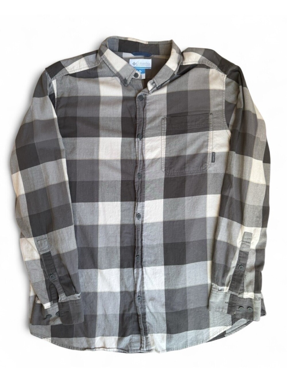 Columbia Plaid Shirt Men’s XL Tall Gray Buffalo Check Button Up